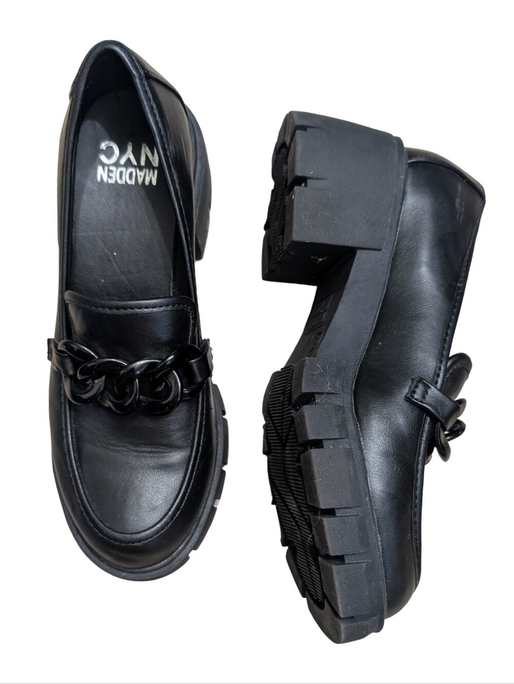 Madden NYC Black Chunky Platform Chain Loafers Size 7.5
